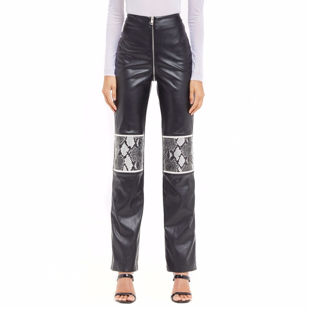 I.AM.GIA Black Faux Leather Pants with Snake Print Detail